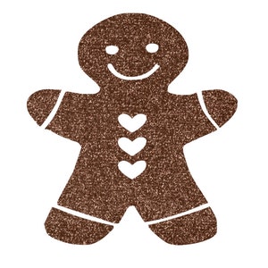May include: A brown gingerbread man cookie with a white smiling face and three white hearts on the front.