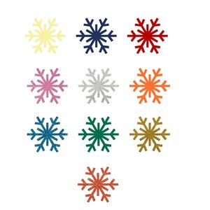 May include: Nine snowflake designs in various colors, including yellow, blue, red, pink, silver, orange, teal, gold, and rust.