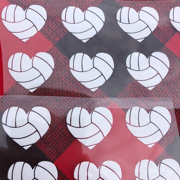 10 Small 1x1 inch Volleyball Hearts Iron On Decals, Girls Sports Team Spirit Heat Transfer, DIY Craft, HTV Ready To Press, Volleyball Gifts