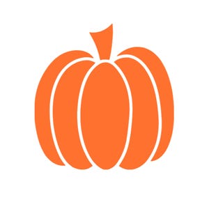 May include: An orange pumpkin with a simple, stylized design. The pumpkin is a common symbol of autumn and Halloween.