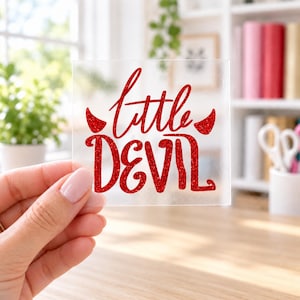 Little Devil Iron On Transfer, Halloween Shirt Decal, Solid or Glitter Vinyl