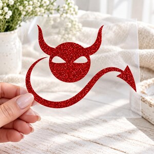 Devil Iron On Transfer, Halloween Shirt Decal, Solid or Glitter Vinyl
