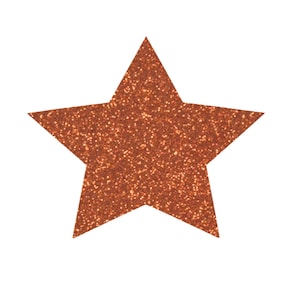 May include: A copper-colored glitter star with a five-pointed shape.