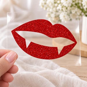 Vampire Fang Lips Iron On Transfer, Halloween Shirt Decal, Solid or Glitter Vinyl