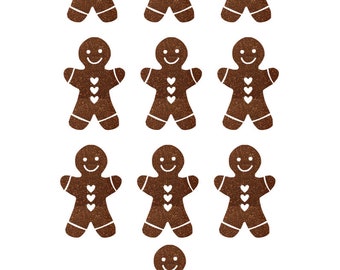 10 Piece 1x1.1" Christmas Gingerbread Girl Iron On Decals, Ginger Bread w/ Heart Transfer, Small Christmas Patches, Girl Gingerbread Iron On