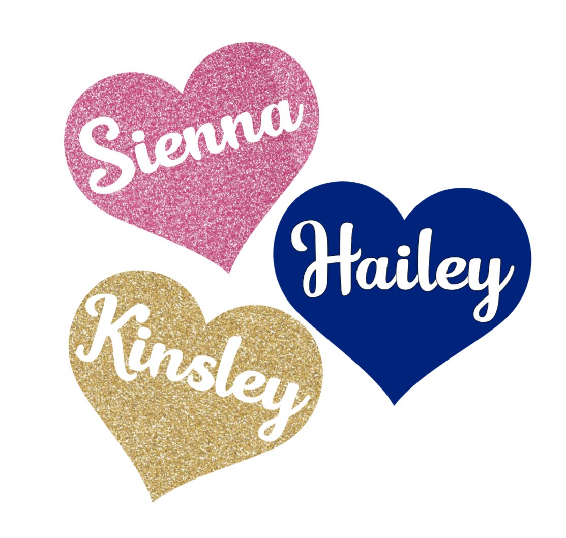 Personalized Name Heart Iron On Decal, Heat Transfer, Tshirt Decal
