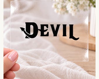 Devil Word Iron On Transfer, Halloween Vinyl Decal
