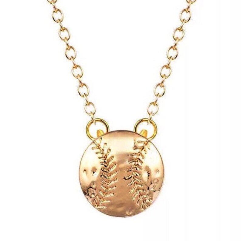Dainty Softball Jewelry Brass Ball Charm Necklace Softball Etsy