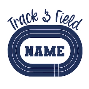 May include: A blue track and field logo with the text "Track & Field" above a stylized running track with the word "NAME" in the center.