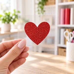 Glitter Heart Iron On Decal, Single Vinyl Transfer, 1 to 10 Inches