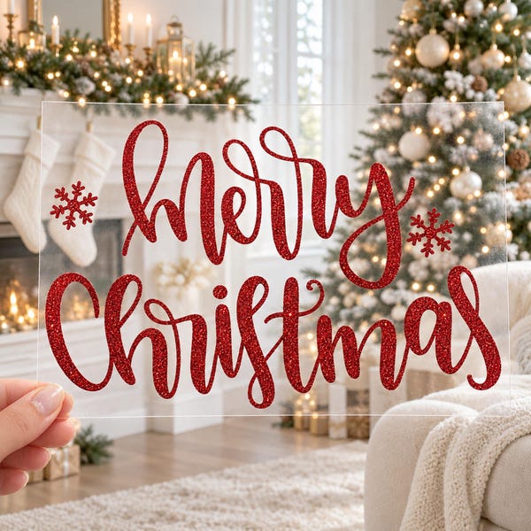 Merry Christmas Snowflakes Iron On Transfer, Christmas Shirt Decal