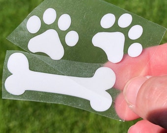 Dog Bone and Paw Print Iron On Decals, Embellishments for Fabric, Dog Lover Gift, Dog Decal, Vinyl Decal for Clothes, Dog Paw Decal, Patch