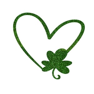 Heart Shamrock Glitter Iron On Decal: St Patricks Day Transfer