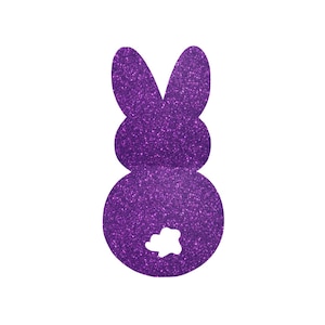 May include: Purple glitter bunny rabbit cutout with a white heart shape in the center.