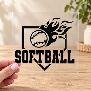 Softball Flame Iron On Transfer, Glitter or Solid Vinyl