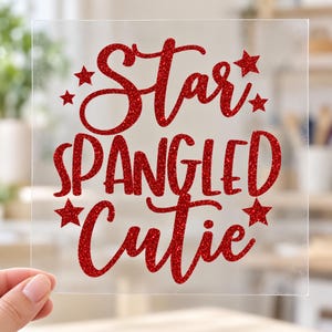Star Spangled Cutie Iron On Transfer, Glitter or Solid Vinyl