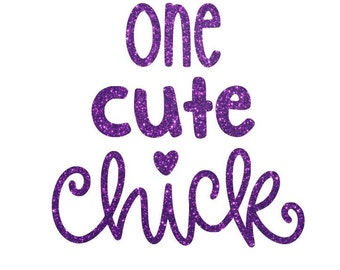 One Chick Iron On Transfer, Easter DIY Shirt Decal, Glitter Vinyl Heat Transfer