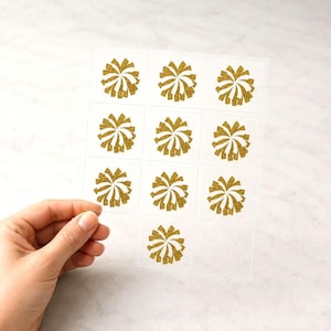 Mini Cheer Pom Pom Iron On Decals, Set of 10, 1 Inch Vinyl Transfers