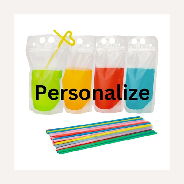 16 0Z Personalized Drink Pouch, Reusable Resealable Hot Cold Beverage Food Holder, Witty Party Favor, Heavy Duty Hand-held Custom Text Color