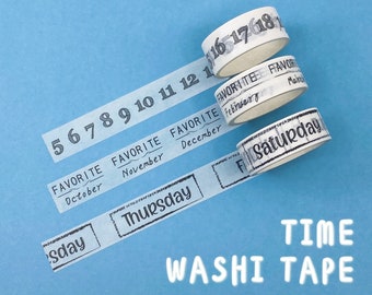 Mois Nombre Jour de la semaine Date Washi Tape | Ruban de temps de décor de courrier | 15 mm de large 3 m de long | Calendrier Planificateur Date Tracker | Suivi des affectations