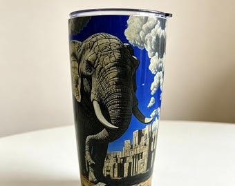 20oz Majestic Elephant Tumbler: Safari Travel Mug – Durable Stainless Steel Cup Vacuum Insulation, Ideal Gift for Wildlife Adventure Lovers
