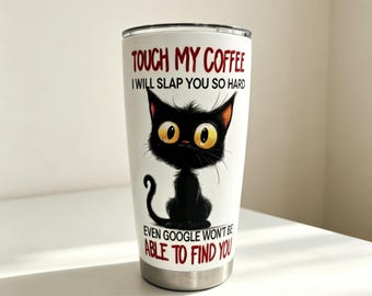 20oz Black Feline Traveler Stainless Steel Tumbler with Slider Lid – Insulated Cup with Playful Cat Design for Office
