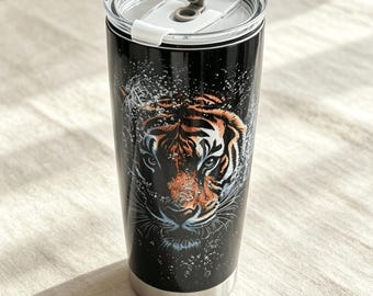 20oz Tiger Themed Insulated Tumbler | Double Wall Stainless Steel Travel Mug with Lid | Wildlife Animal Design Travel Bottle
