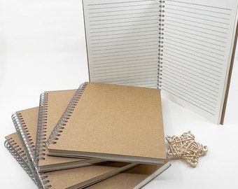 Set of 10 Spiral Kraft A5 Notebook | Beige Cover Chipboard Journal | Blank Plain Dotted Lined Paper | 140 Pages 70 Sheets