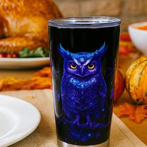 20oz Blue Owl Design Stainless Steel Insulated Cup, Midnight Gaze Tumbler for Owl Lovers, Durable Travel Portable Car Cup for Everyday Use