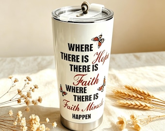 20oz Christian Cross Butterfly Traveler Stainless Steel Tumbler Slider Lid – Inspirational Cup Holder Friendly Travel Mug