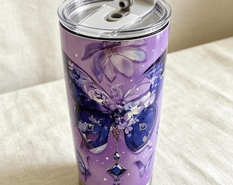 Purple Butterfly Floral Tumbler – 20oz Stainless Steel Insulated Travel Mug, Keeps Drinks Hot or Cold, Durable Reusable Cup for Coffee & Tea