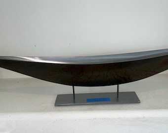 Elegant Handcrafted Metal Vessel w/ stand Crafter And Signed By Julie Girardini.
