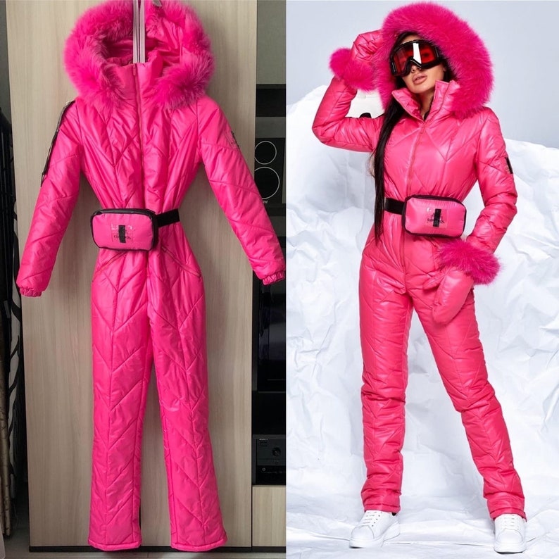 Woman Fuchsia Pink Overall Outwear One Piece Ski Suit Nylon | Etsy