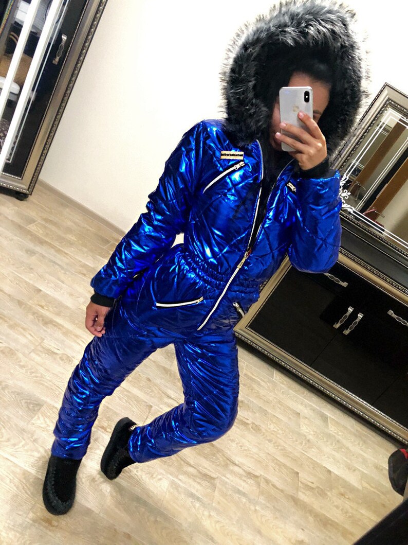 metallic ski suit