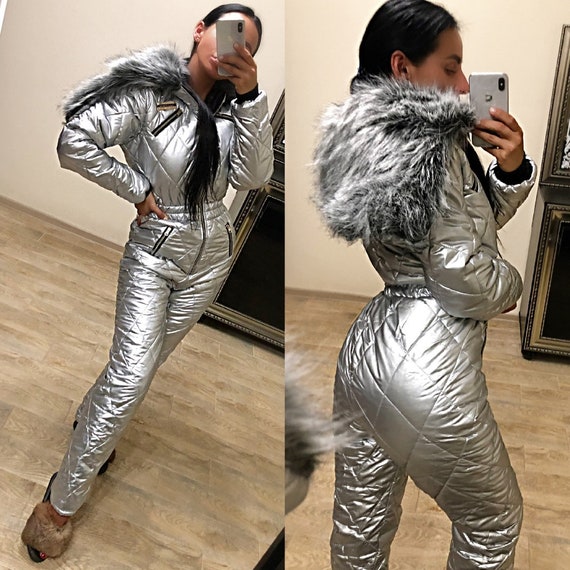 metallic silver ski jacket