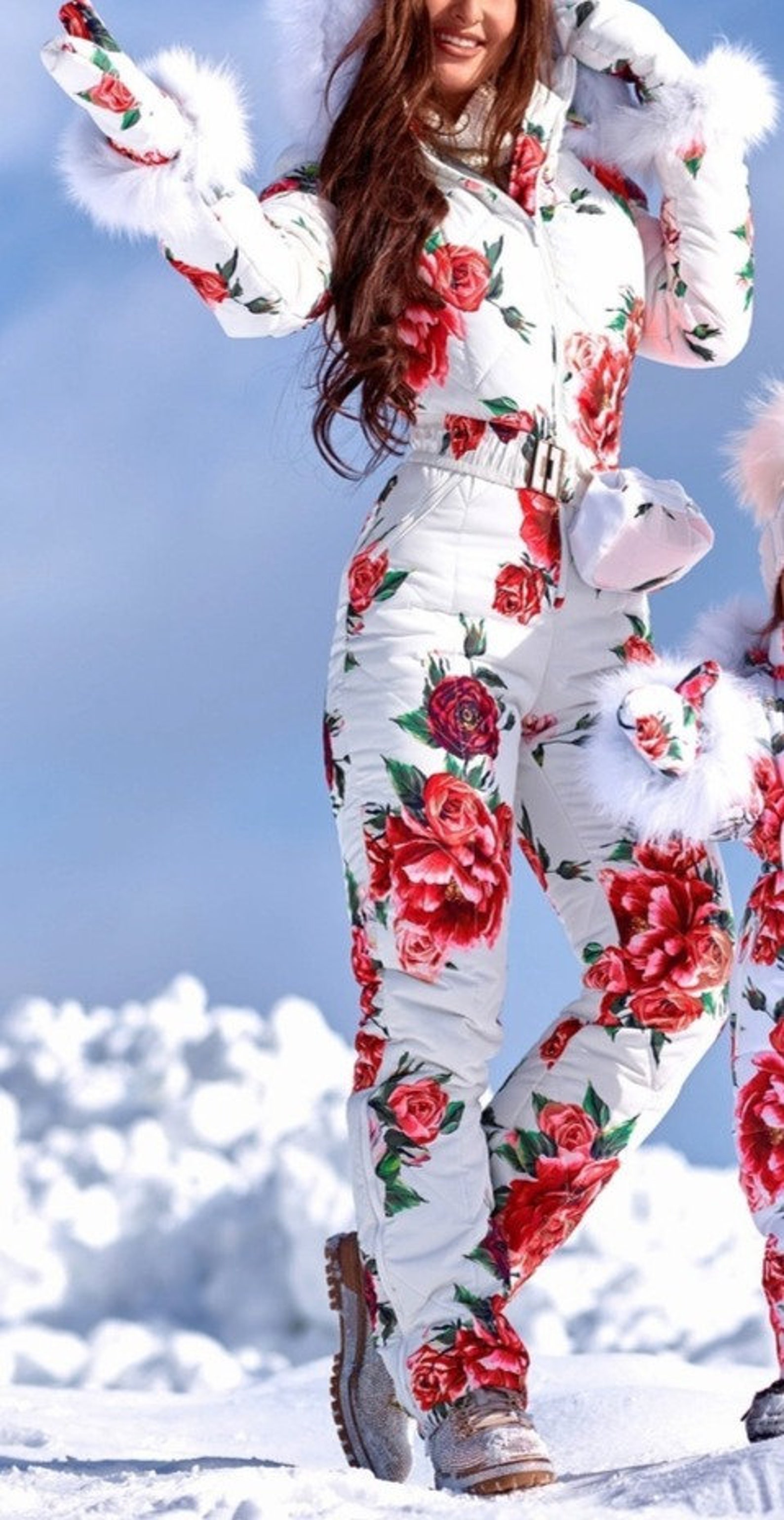 Woman Floral Ski Suit Overall Jumpsuit Winter Warm One Piece Etsy