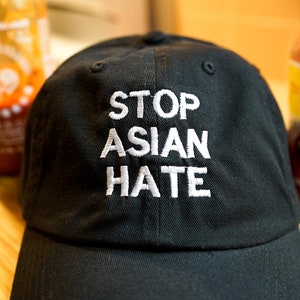 Stoppen Sie asiatische Hass #StopAsianHate, Anti-Rassist, Anti-Bully, Pro asiatisch, chinesisch, Meme, Hashtag bestickt Papa Hut