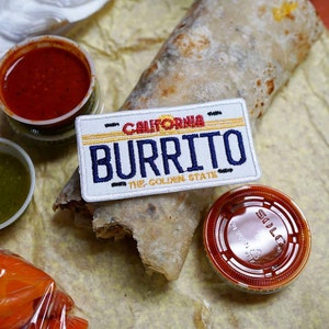 California Burrito License Plate, San Diego Los Angeles Mexican Food Embroidered Patch