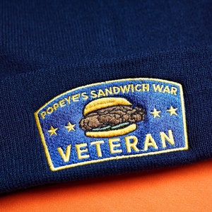 Popeye's Chicken Sandwich War Veteran Embroidered Beanie or Patch