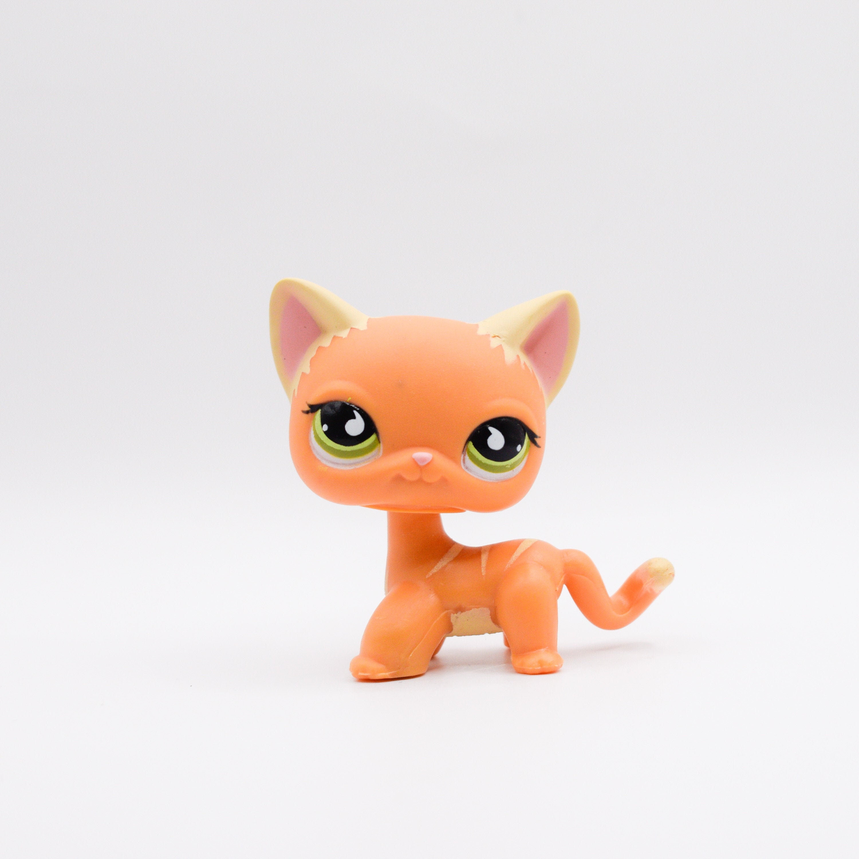 Littlest Pet Shop cat rare short hair Kitty LPS toy 525 Orange kitten green eyes 