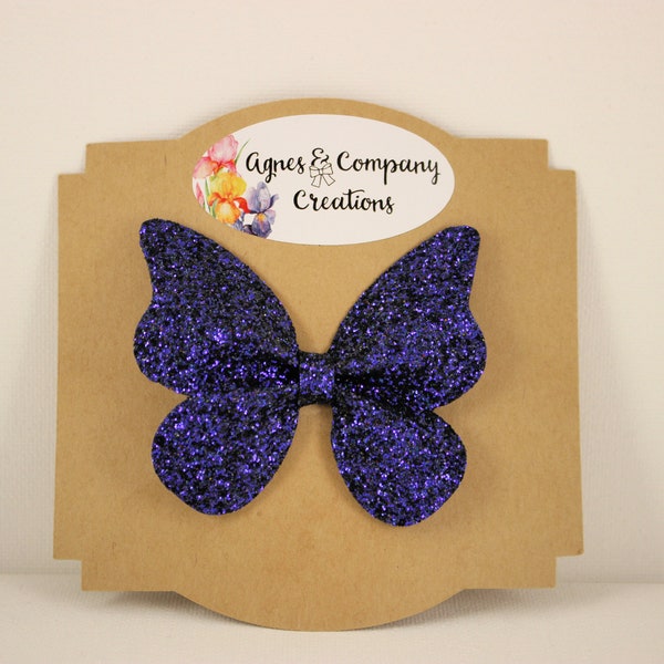 Andrea Butterfly Pinch Bow Small 3 inch Dark Blue Violet Purple Black Duochrome Fine Glitter Sparkly Hair Clip