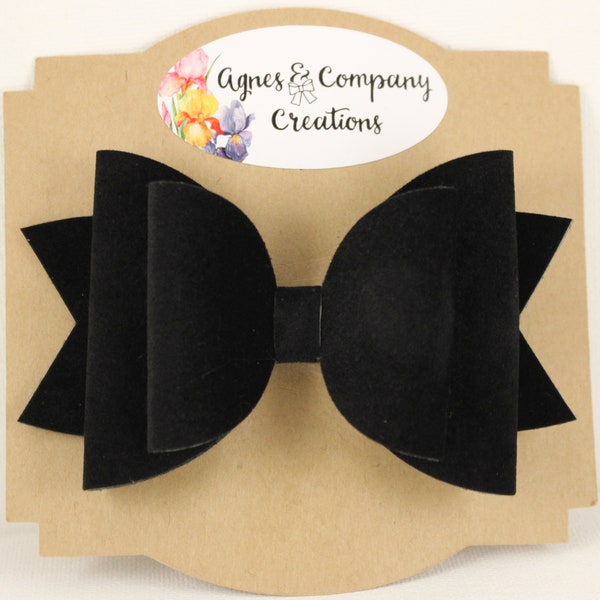 Iris Small Double Loop Hair Bow Solid Black Thick Velvet 3.75 inch