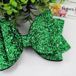 Olivia Large Double Loop Chunky Glitter Hair Bow Classic Emerald Green Metallic Sparkle Hair Bow Clip 6 inch
