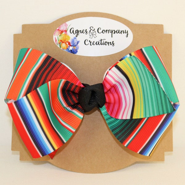 Scarlett Boutique Style Medium Hair Bow Grosgrain Ribbon Serape inspired stripe Infant Headband 4 inch 5 inch Clip