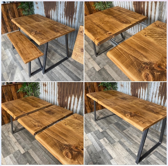 Extending Industrial Style Dining Table With Trapezium Legs Solid Wood Industrial Dining Table Etsy