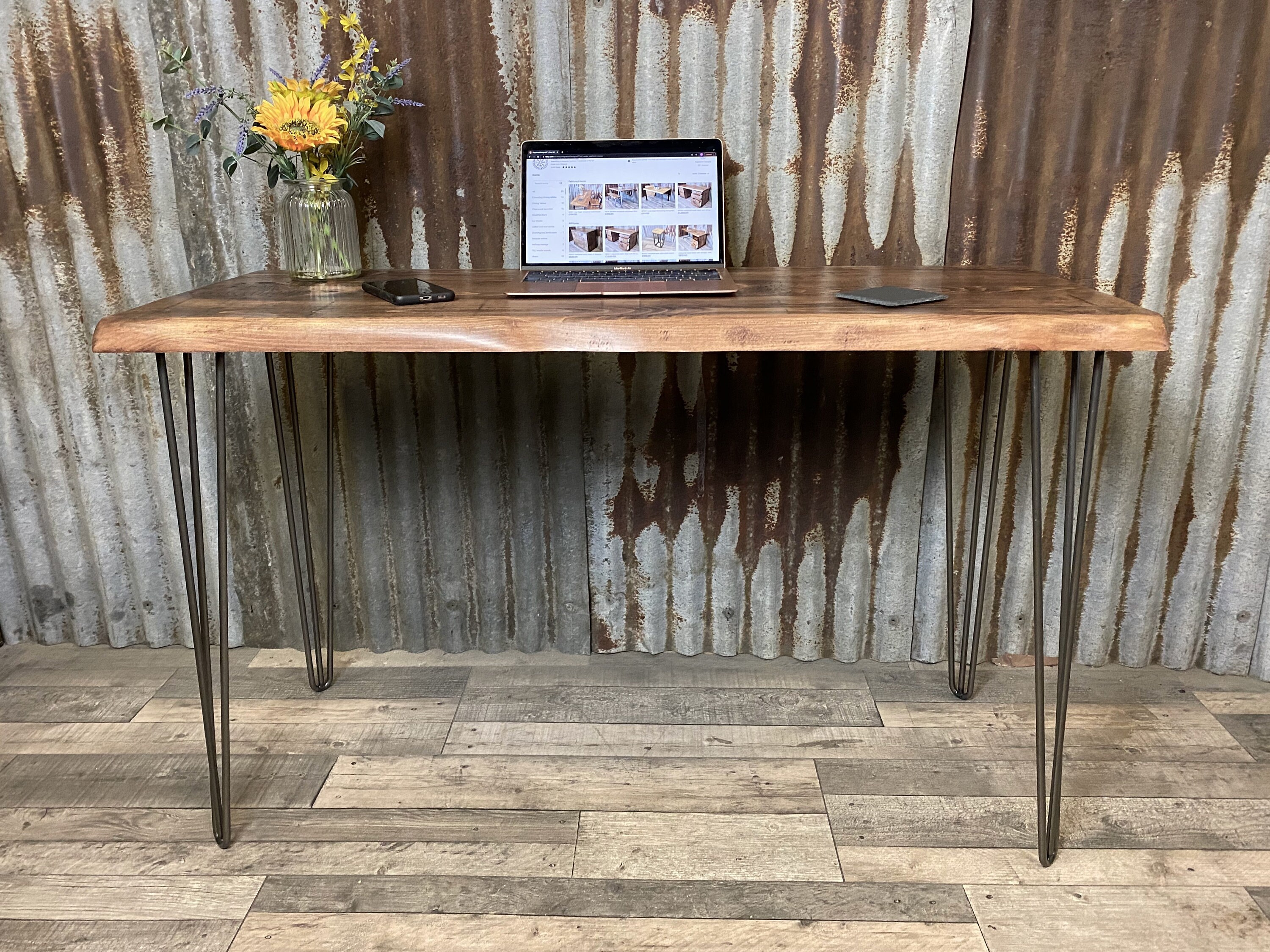 Live edge desk with hairpin legs, compact desk for home office, budget