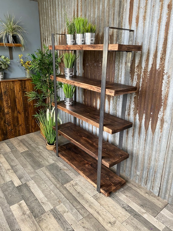 Free-standing shelving unit Rustic-Industrial style, freestanding bookshelves, solid wood bookcase