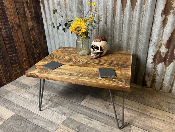 Industrial reclaimed style coffee table with hairpin legs, wood coffee table, bespoke living room furniture