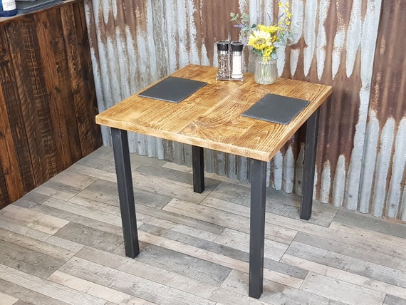 Square dining table with square legs modern-Industrial style, square bistro table, reclaimed wood dining table