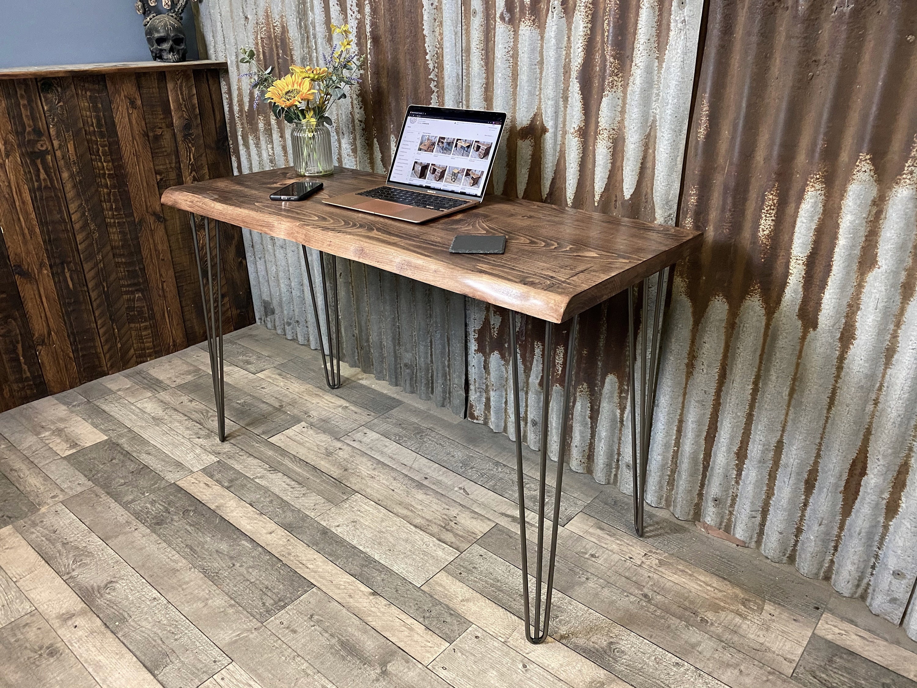 Live edge desk with hairpin legs, compact desk for home office, budget